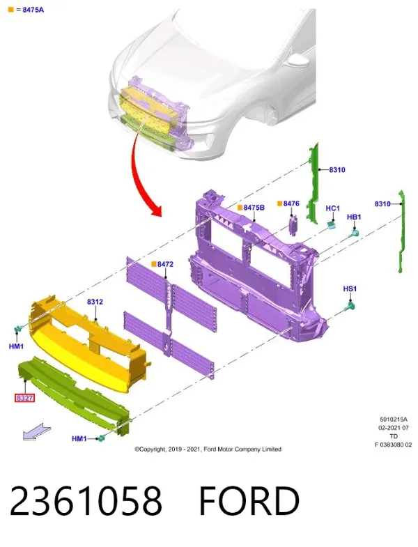 Deflector de aire inferior del radiador 2361058 Ford