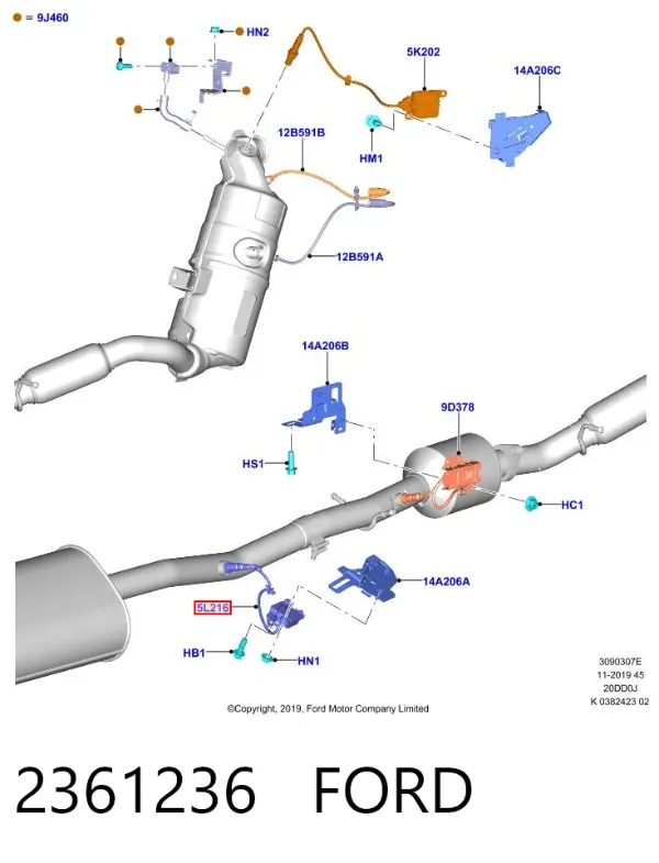 Sonda lambda de oxígeno posterior al catalizador 2361236 Ford