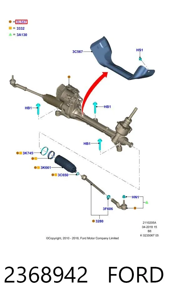 Cremallera de dirección 2368942 Ford