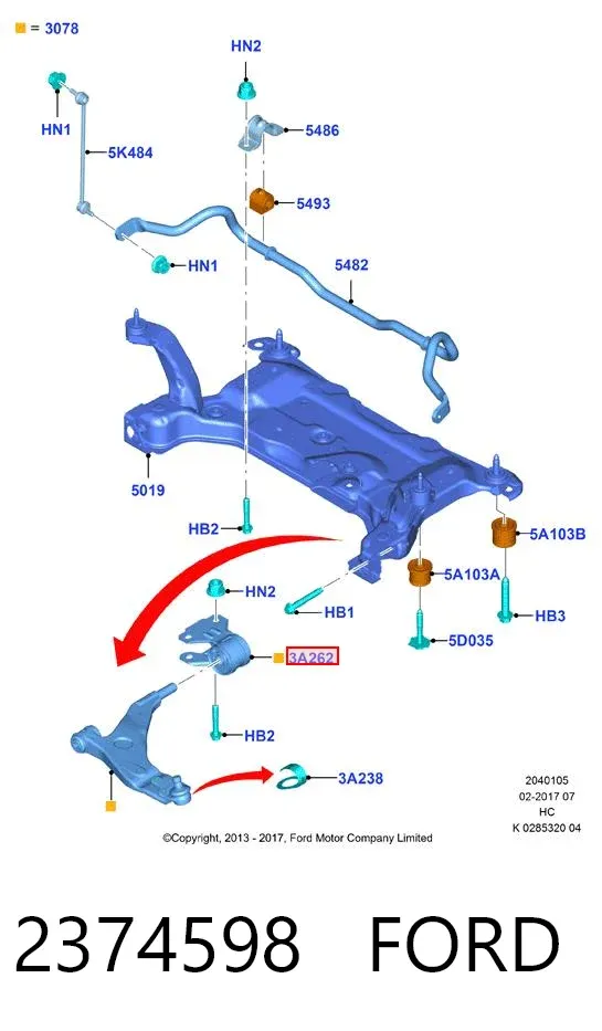 Silentblock del brazo de suspensión 2374598 Ford