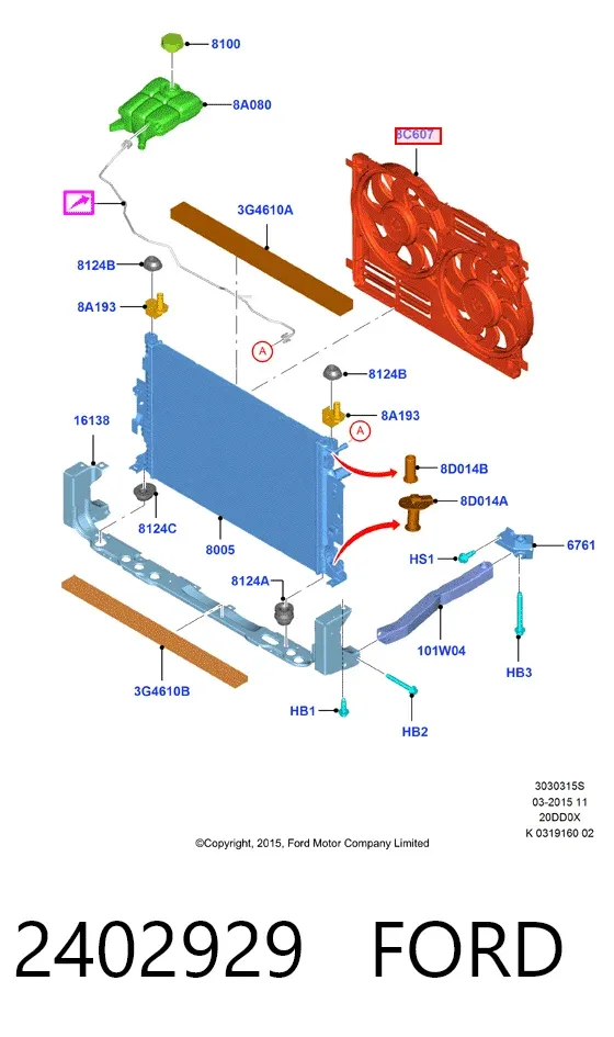 Ventilador de radiador 2402929 Ford