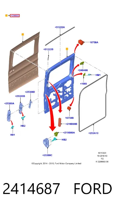 Puerta lateral corrediza derecha FORD 2414687