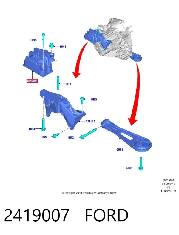 Taco de caja de cambios 2419007 Ford
