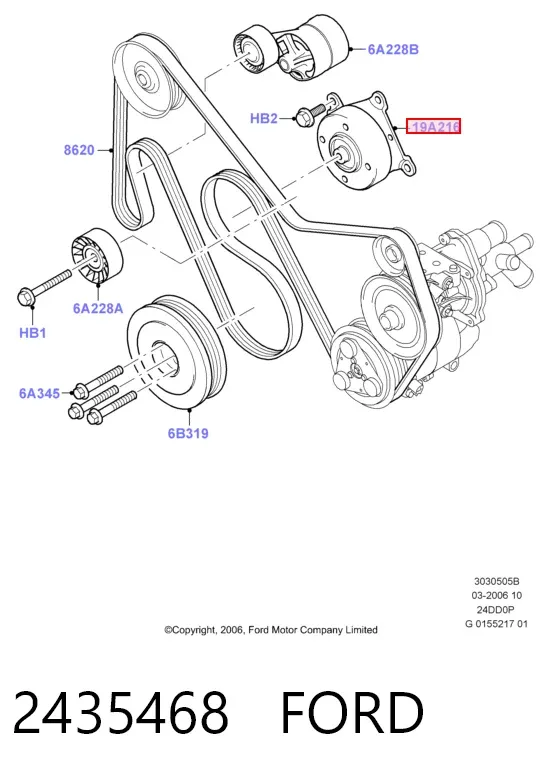 Polea inversión / guía, correa poli V 2435468 Ford
