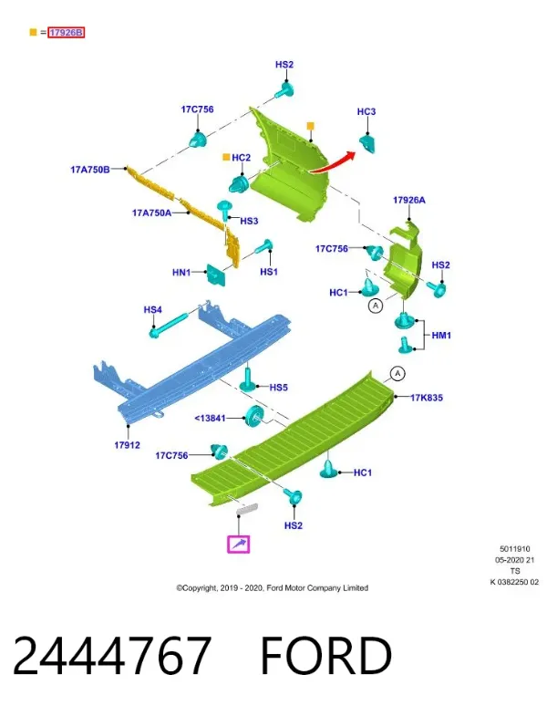 Parachoques trasero, parte derecha 2444767 Ford