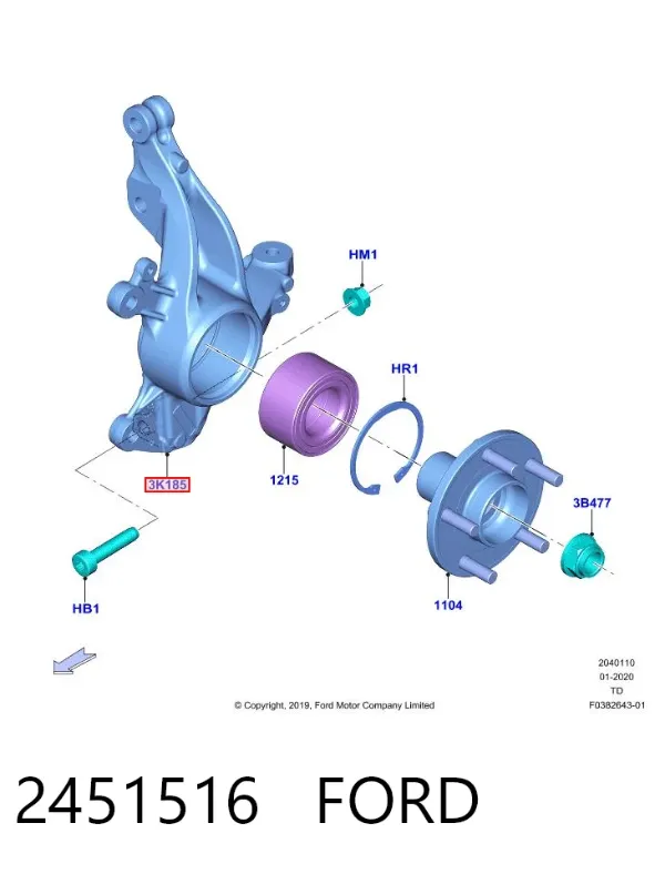 Mangueta delantera izquierda 2451516 Ford