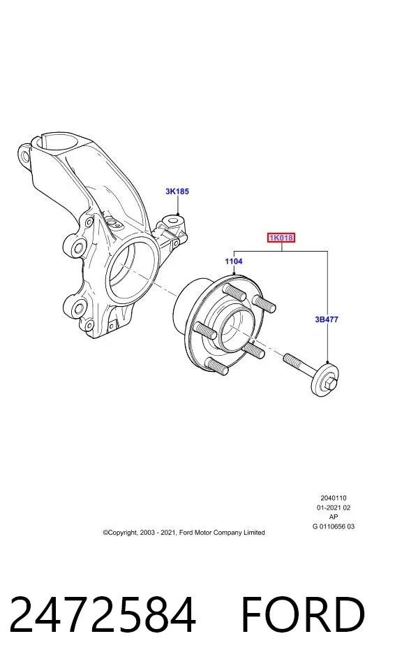 Buje de rueda delantero 2472584 Ford