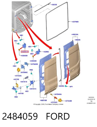 Bisagra inferior derecha de puerta trasera batiente FORD 2484059