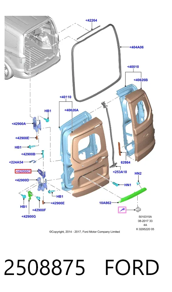 Bisagra de puerta trasera 2508875 Ford