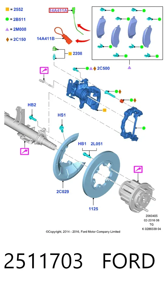 Sensor de desgaste de pastillas de freno trasero 2511703 Ford