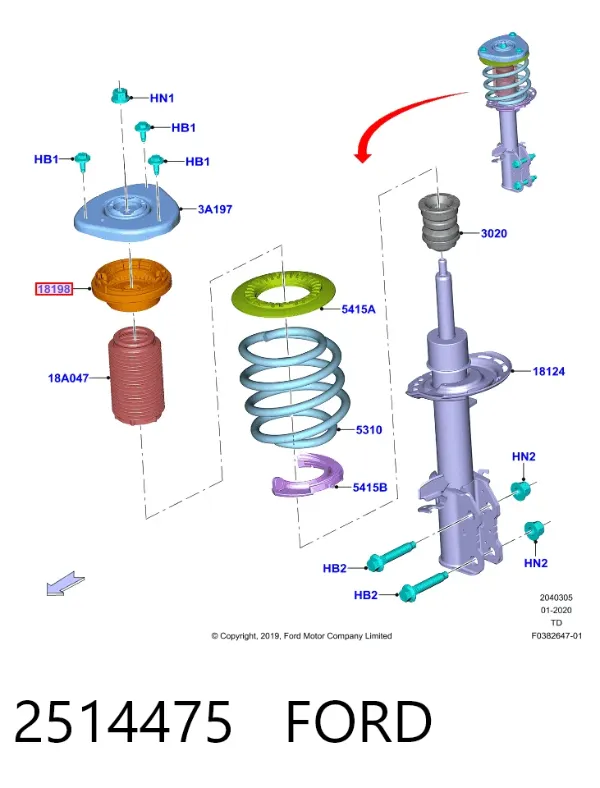 Rodamiento de soporte del amortiguador delantero 2514475 Ford