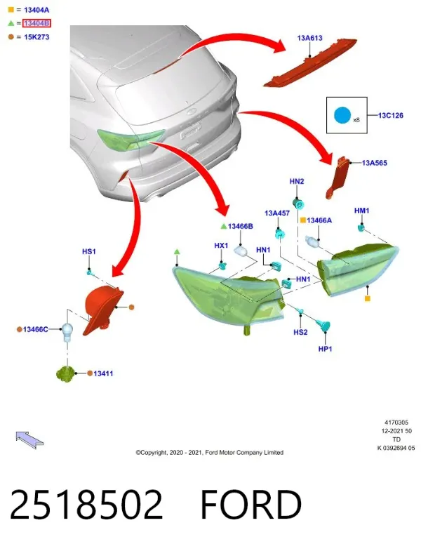 Piloto trasero exterior izquierdo 2518502 Ford