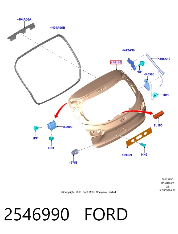 Puerta trasera 2546990 Ford
