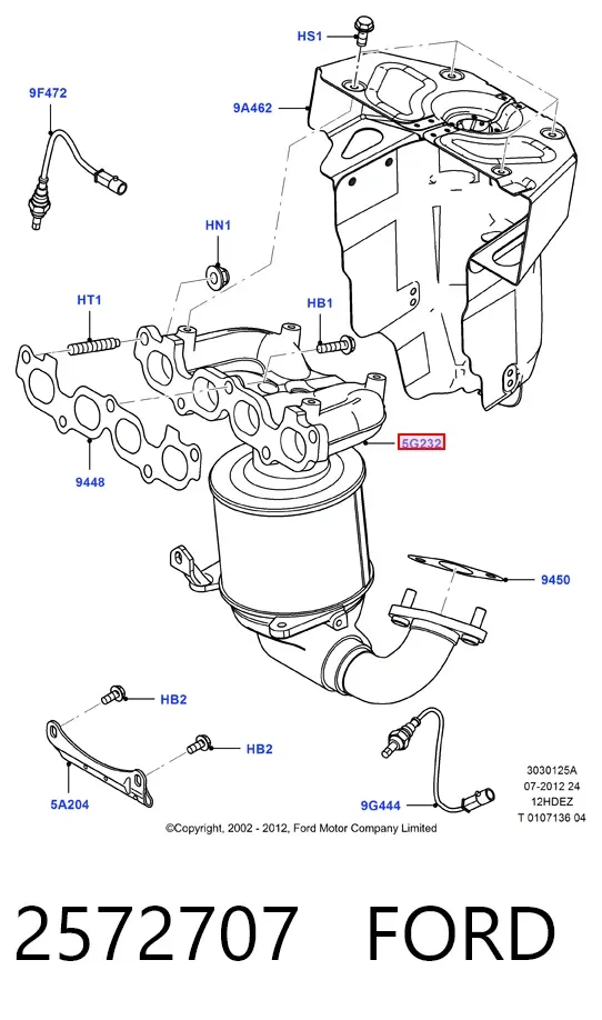 Colector de escape 2572707 Ford