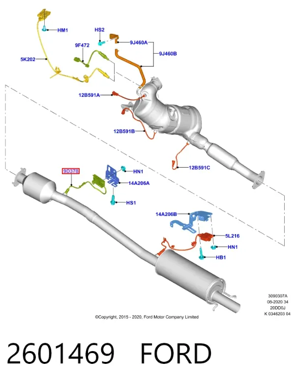 Sensor de óxidos de nitrógeno NOx trasero 2601469 Ford