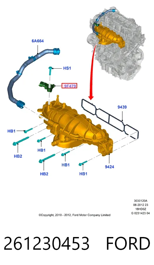 Sensor de presión del colector de admisión 261230453 Ford