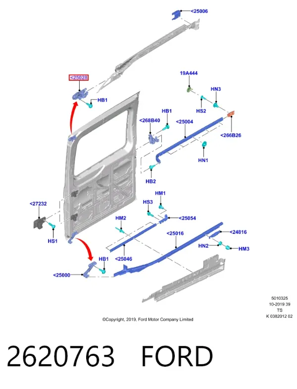 Rodillo superior derecho de puerta corrediza 2620763 Ford