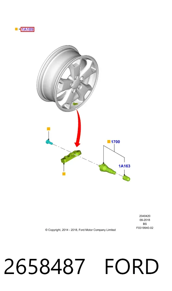 Sensor de presión de neumáticos 2658487 Ford