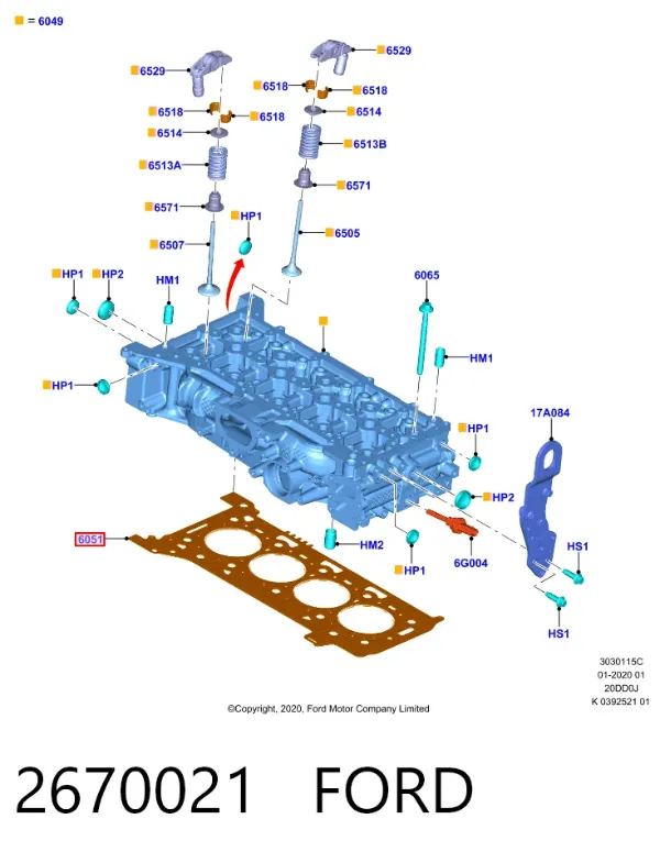 Junta de culata 2670021 Ford