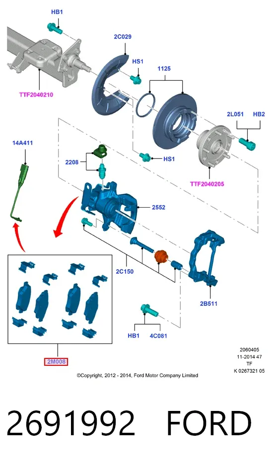 Pastillas de freno traseras 2691992 Ford