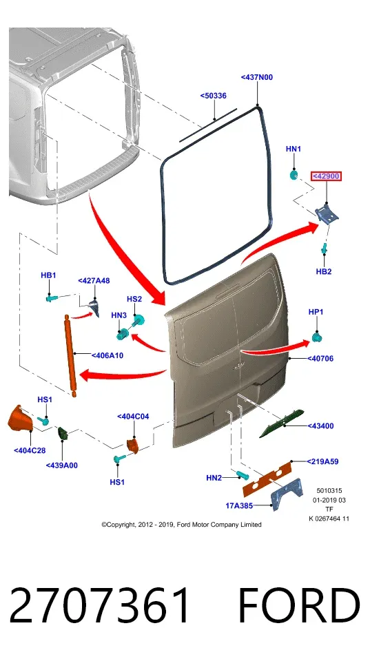Bisagra de puerta trasera 2707361 Ford