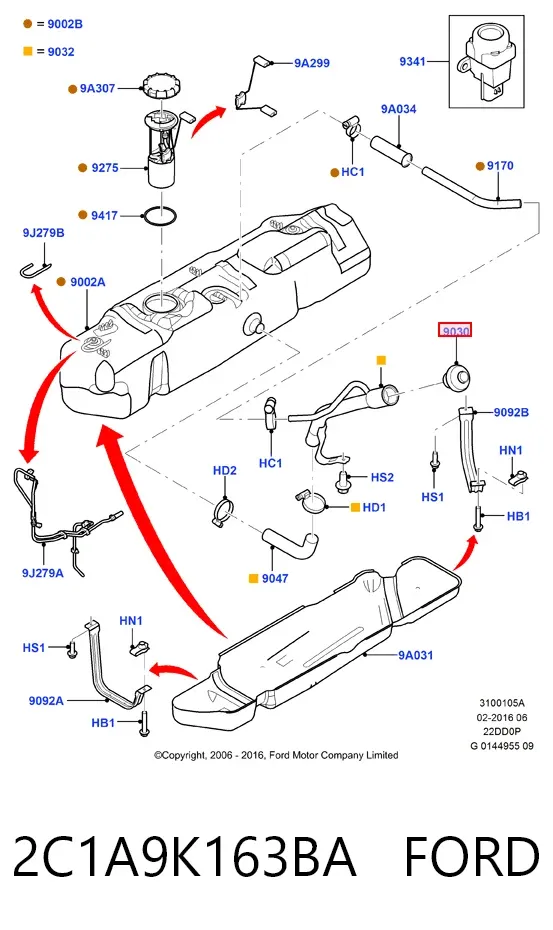 Tapa de depósito de combustible 2C1A9K163BA Ford
