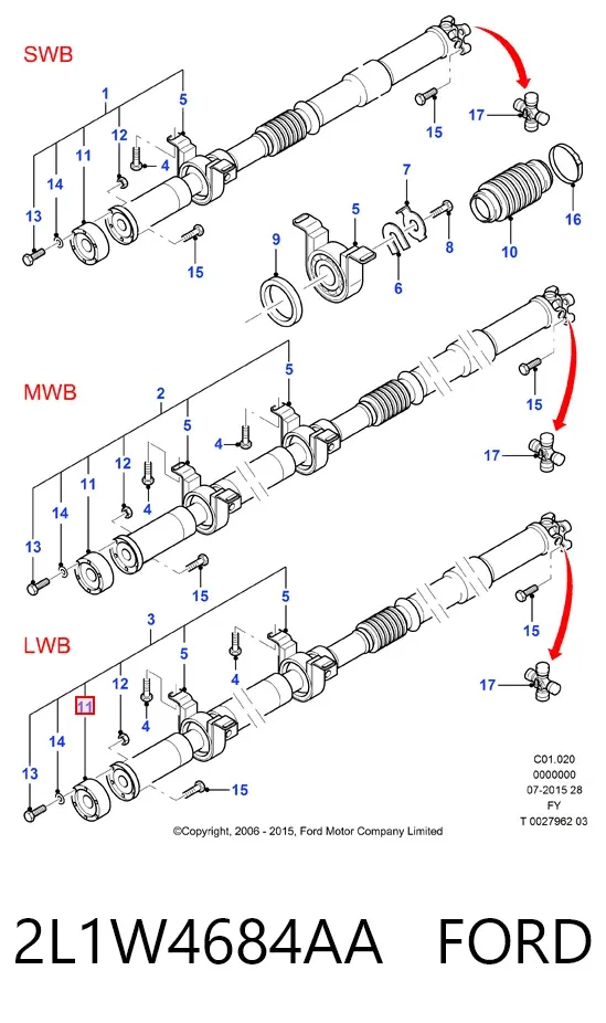 Acoplamiento elástico delantero del cardán 2L1W4684AA Ford