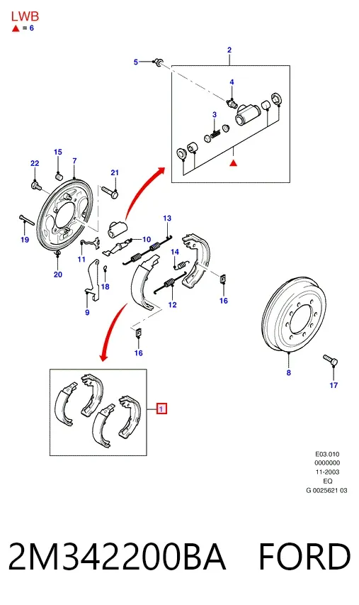 Zapatas de freno 2M342200BA Ford