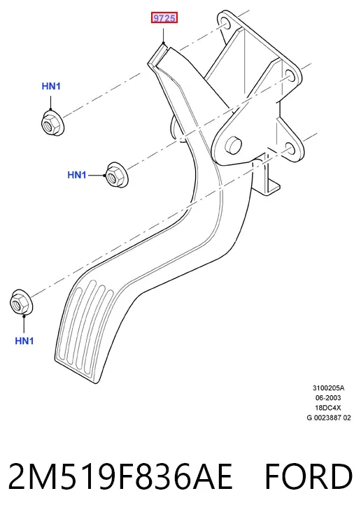 Pedal del acelerador 2M519F836AE Ford