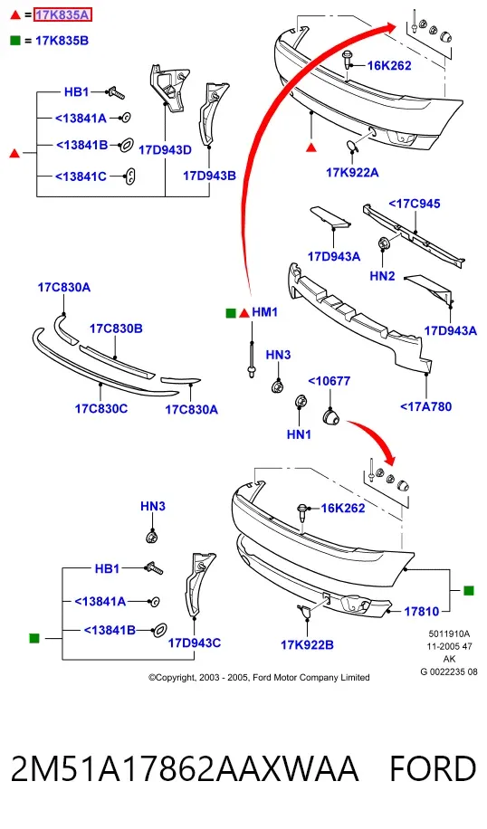 Parachoques trasero 2M51A17862AAXWAA Ford