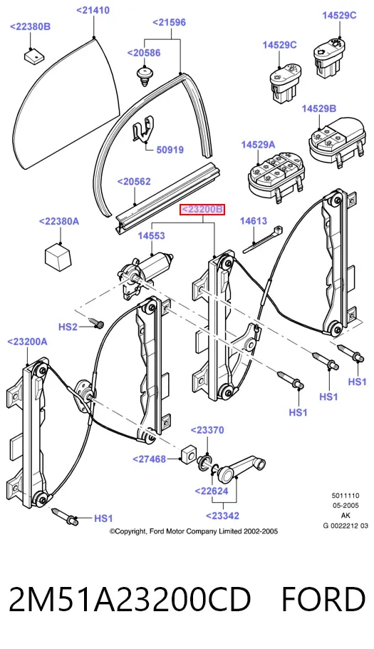 Mecanismo de elevalunas delantero derecha 2M51A23200CD Ford