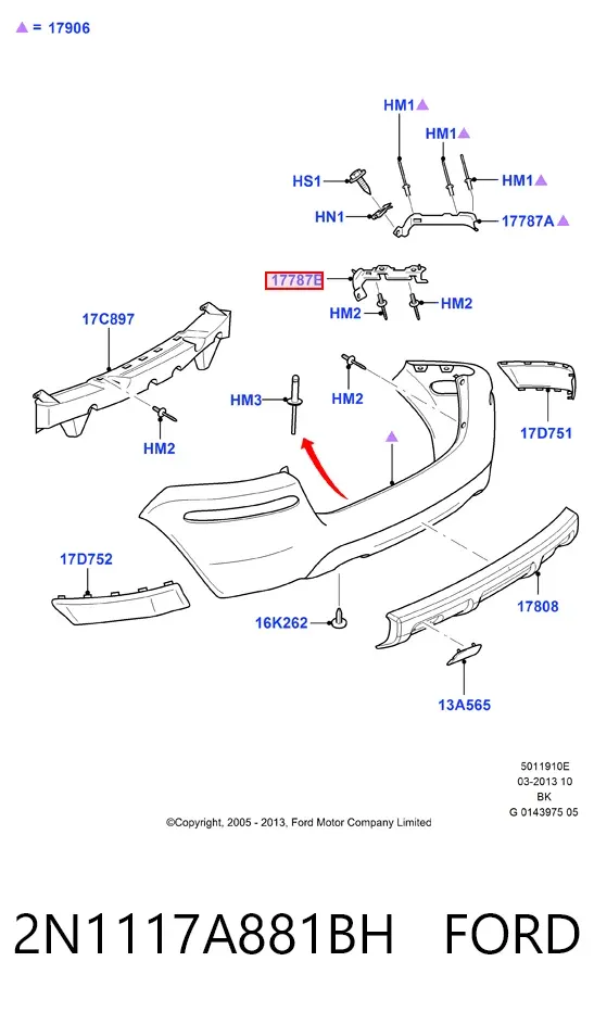 Soporte exterior derecho del parachoques trasero 2N1117A881BH Ford