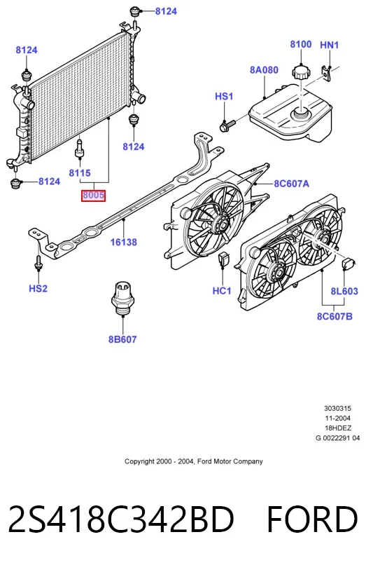 Radiador 2S418C342BD Ford