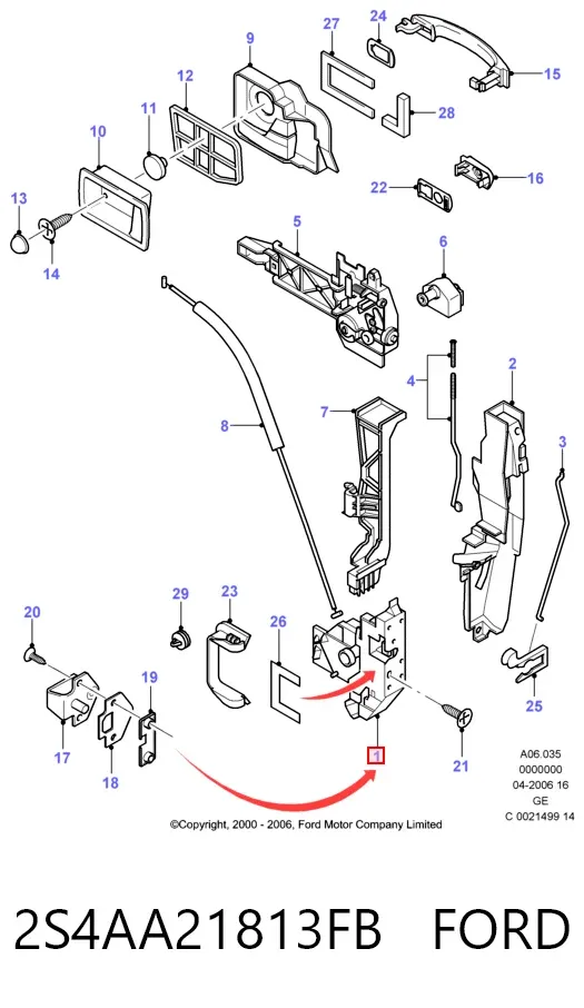 Cerradura 2S4AA21813FB Ford