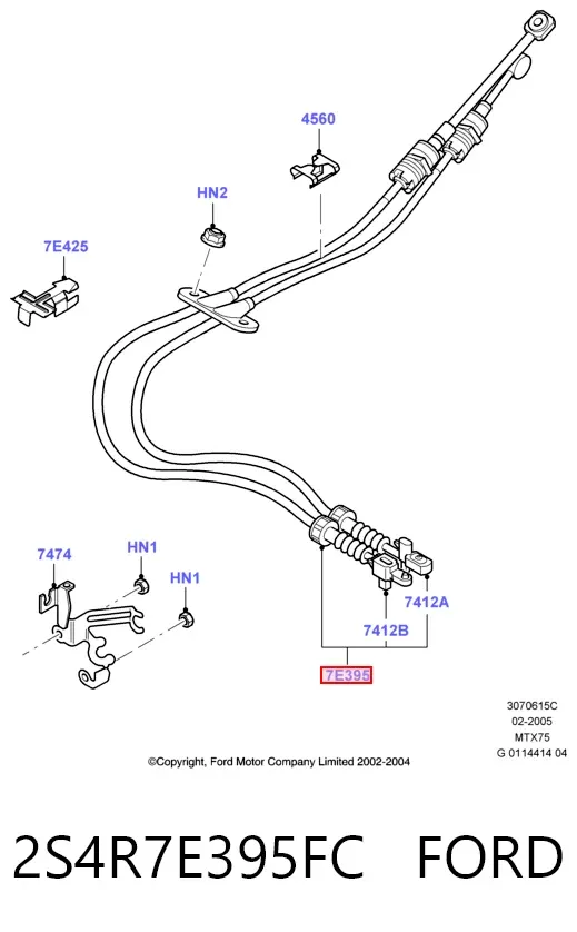 Cables de caja de cambios 2S4R7E395FC Ford