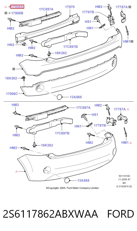 Parachoques trasero 2S6117862ABXWAA Ford