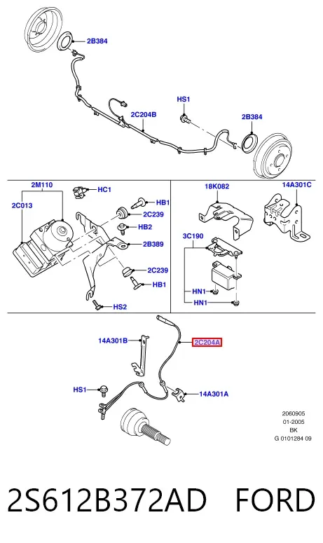 Sensor ABS 2S612B372AD Ford