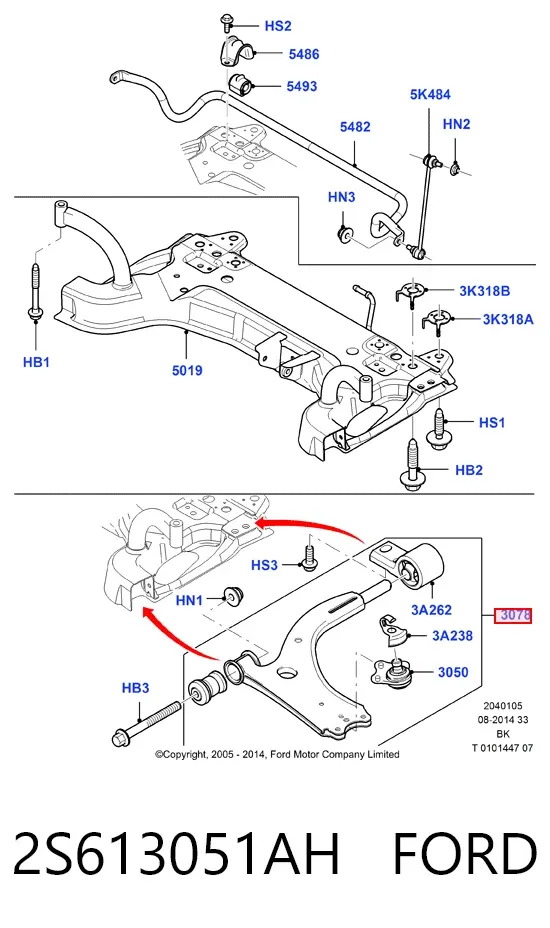Brazo inferior izquierdo de la suspensión delantera 2S613051AH Ford