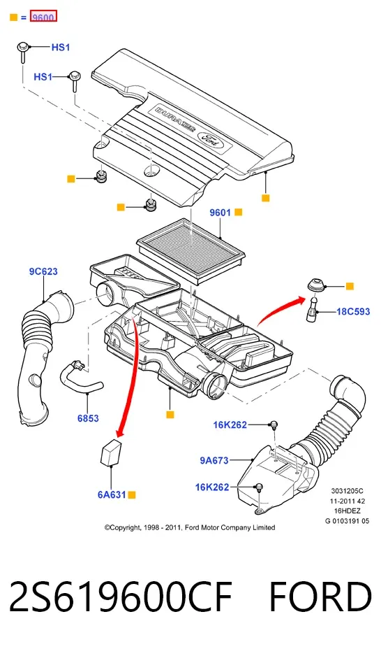Caja del filtro de aire 2S619600CF Ford