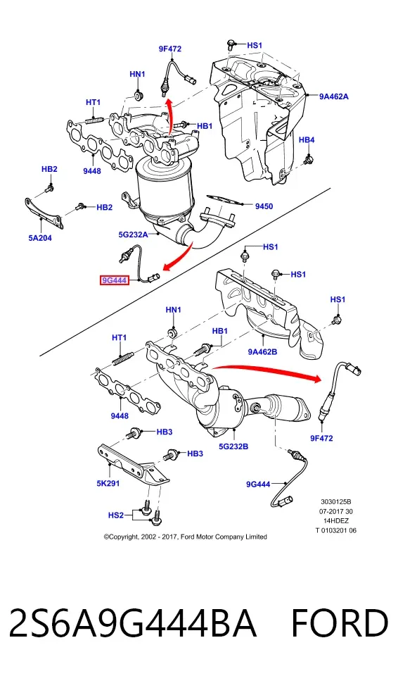 Sonda lambda de oxígeno posterior al catalizador 2S6A9G444BA Ford