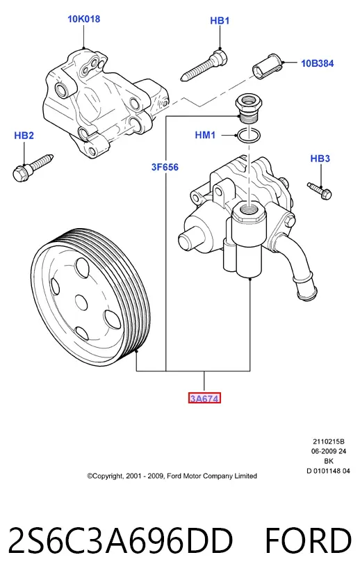 Bomba de dirección 2S6C3A696DD Ford