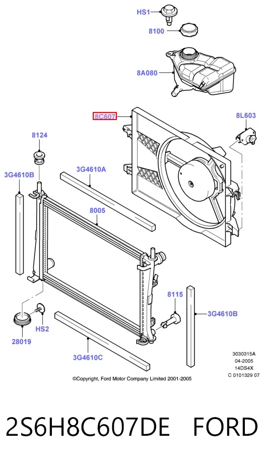 Ventilador de radiador 2S6H8C607DE Ford