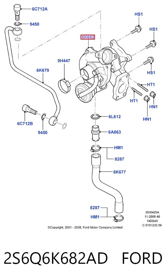 Turbocompresor 2S6Q6K682AD Ford