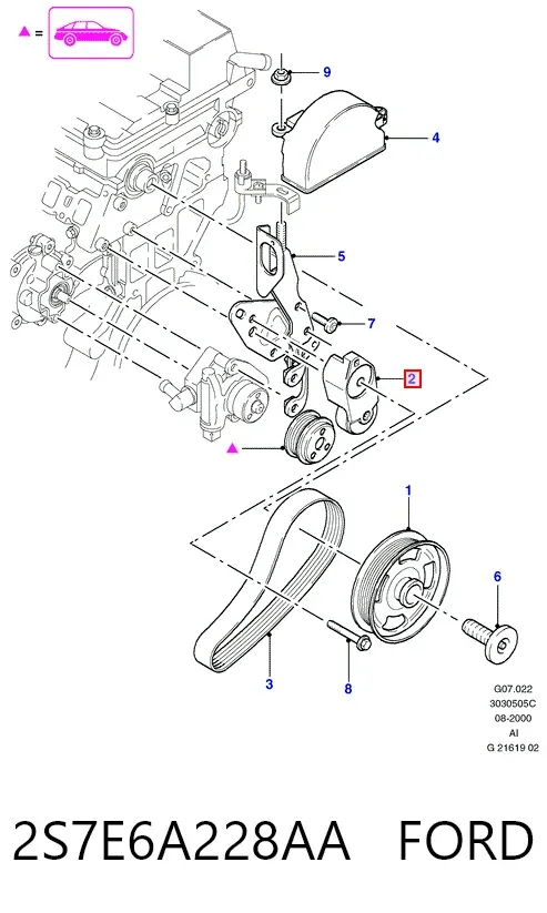 Tensor de correa poli V 2S7E6A228AA Ford