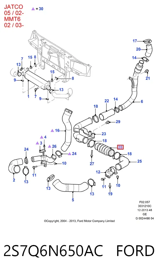 Tubo intercooler 2S7Q6N650AC Ford