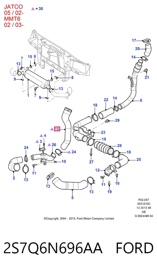 Tubo intercooler 2S7Q6N696AA Ford