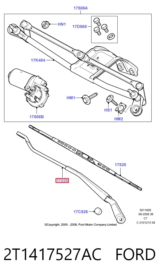 Brazo del limpiaparabrisas 2T1417527AC Ford