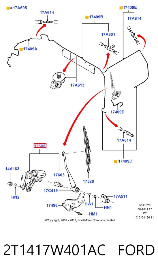Motor limpiaparabrisas, trasera 2T1417W401AC Ford