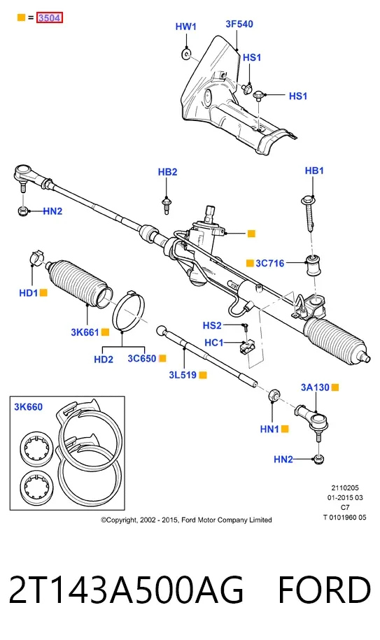 Cremallera de dirección 2T143A500AG Ford