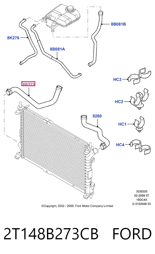 Manguera inferior del radiador 2T148B273CB Ford